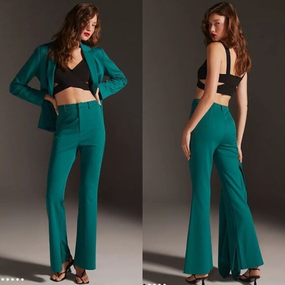 Anthropologie Flat White Flare Pants in Green NEW Size Medium - Picture 1 of 15